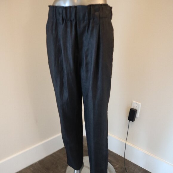 Brunello Cucinelli Linen Pants Black Elastic Waist Pull On Relaxed Luxury Size 4 - Picture 3 of 9